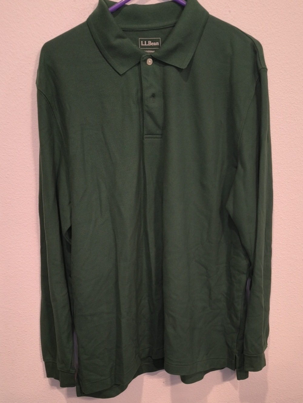 L.L. Bean Men's Long-Sleeve Polo in Forest Green Large